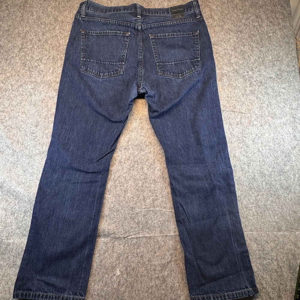 Nautica Mens Straight Fit Dark Wash Denim Jeans 36x30 Blue Anchor Detail RN67835